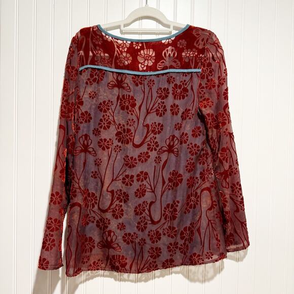 Sundance Abbie Velvet Floral Burnout Blouse Size Small - Picture 8 of 8